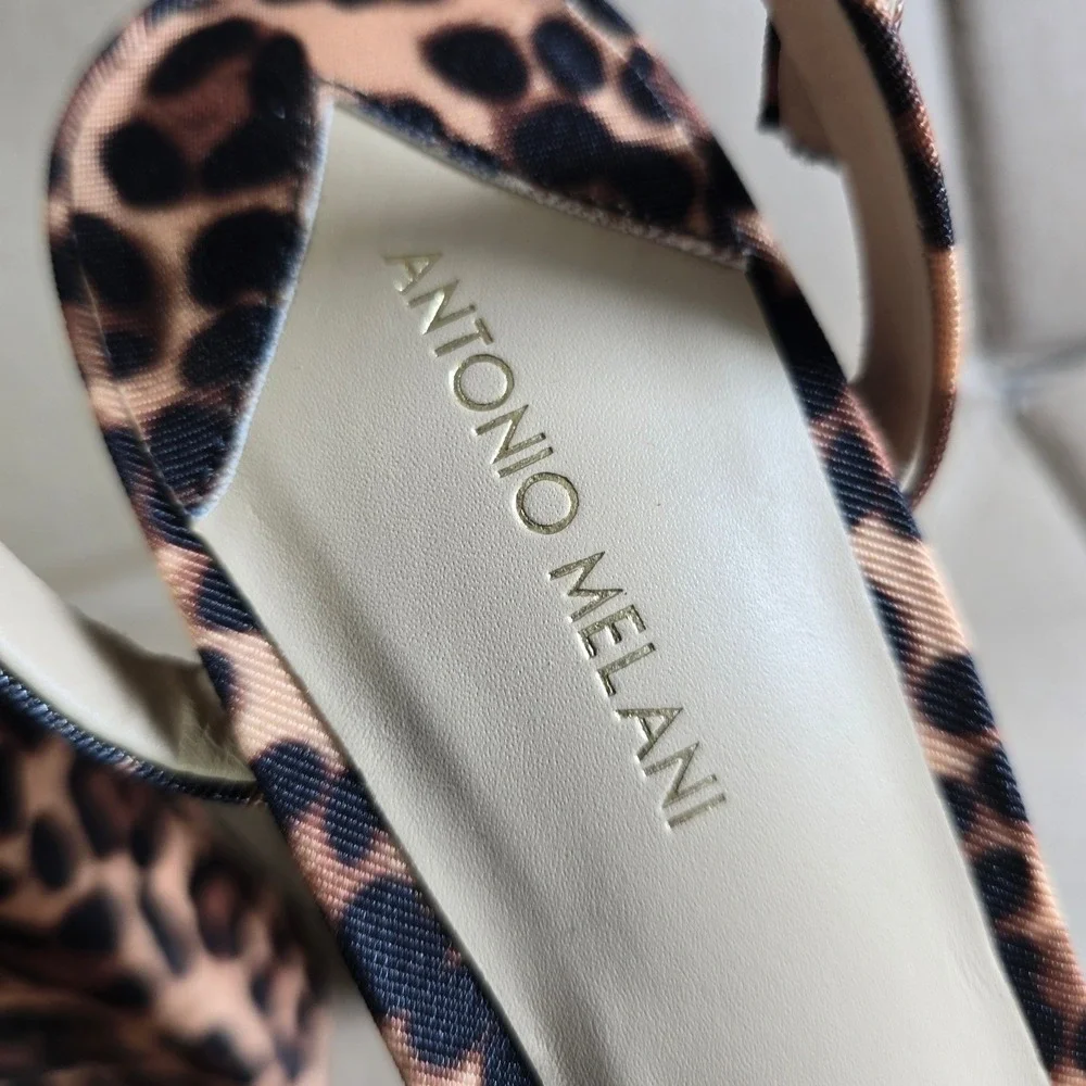 Antonio Melani Leopard Print Platform Block Heel‎ Sandals Brown Black Size 8.5M